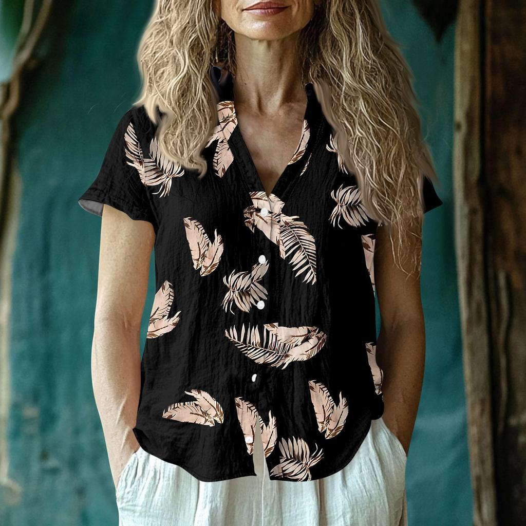 Women's Casual V-neck Short Sleeved Top, Printing T-shirt Shirt
