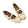 Splicing square head, thin, shallow mouth, flat-soled single shoes for women's 2025 spring new one-word belt, comfortable with skirt, grandma shoes