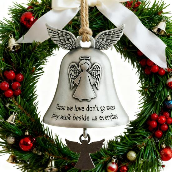 Christmas Bell Ornament Collectible Holiday Angel Wing Bell Engraved Christmas Pendant Memorial Decoration