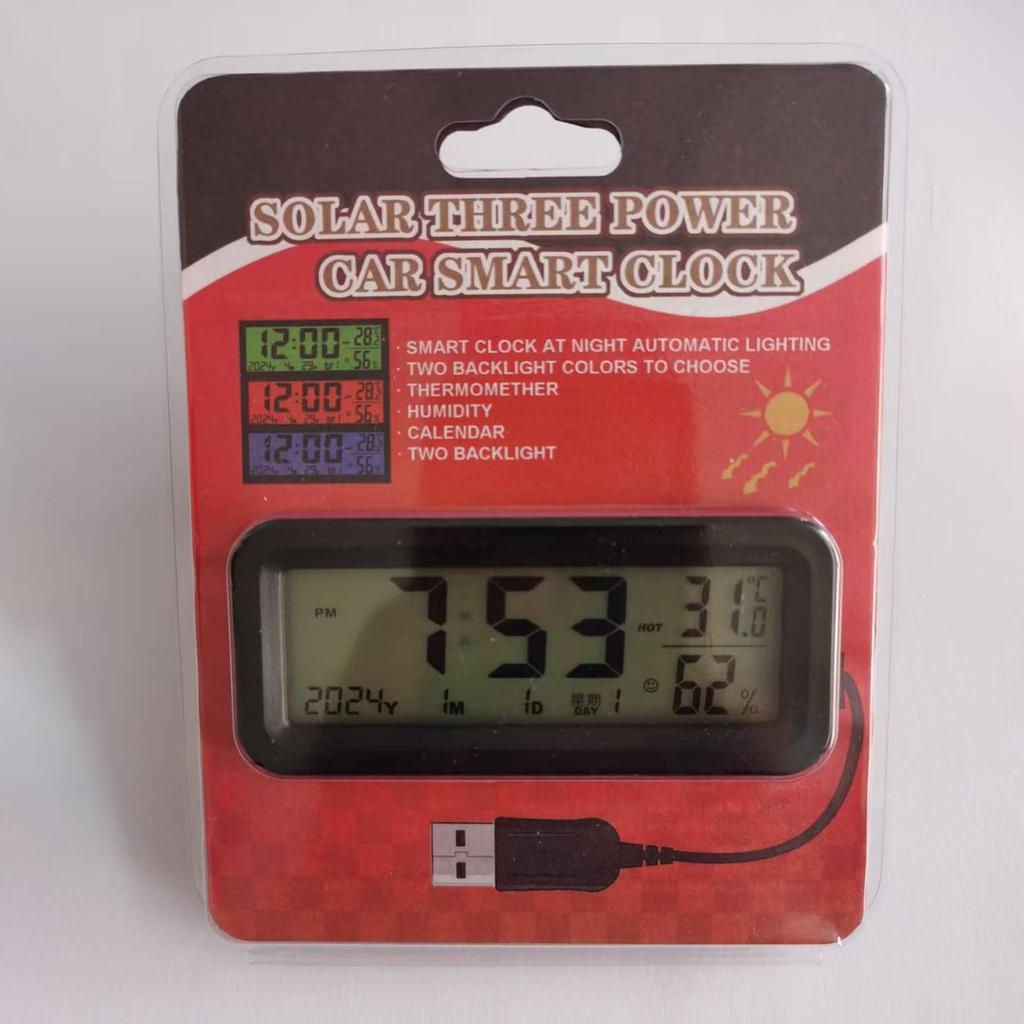 Clock For Car LED Solar-Powered Interior Decoration Portable Adhesive Electronic Car Clock For Truck Auto Automotive Scooter