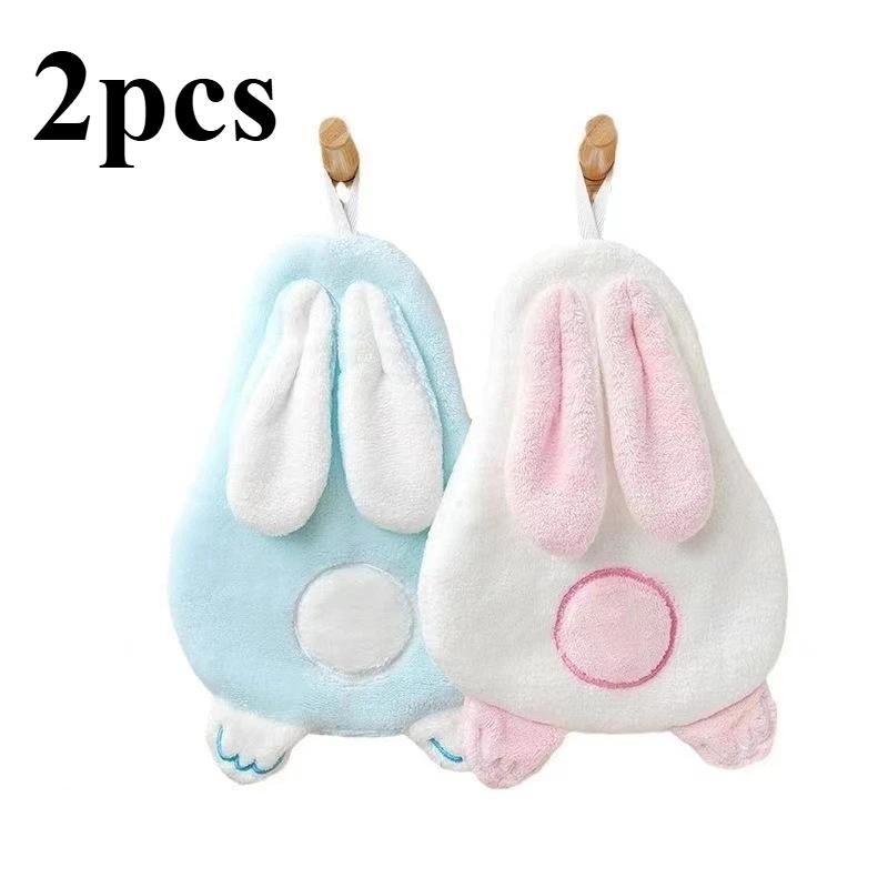 Soft Coral Fleece Hand Towel,Cute Rabbit Pattern,Thick and Absorbent Material,Hanging Hand Towel,Bathroom and Kitchen Towel.