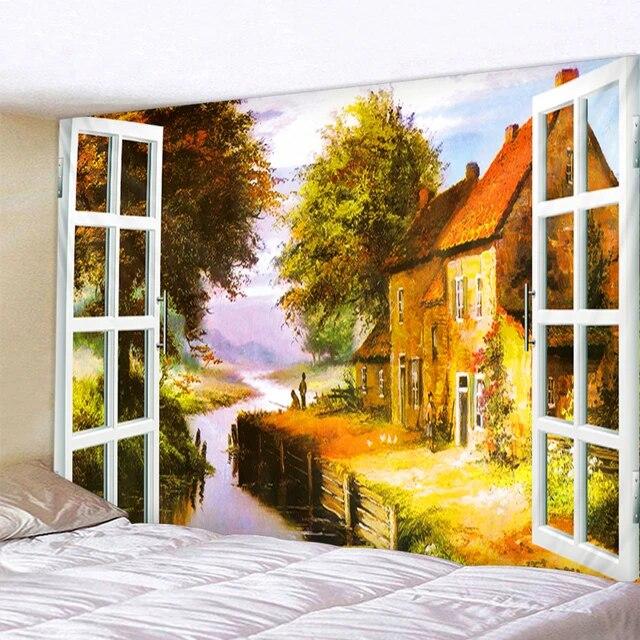 

Пейзаж с водопадом, гобелен, настенное искусство, цветочный настенный декор для дома, дома, спальни, на 2023 год, Tapiz Y2k Arazzi 150x130cm