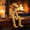 Unique Home Decorative Accents 3D Printed Western Cowboy Skeleton Figurine, Sitting Statue Edge Decor for Sitter, West Style Desktop Shelf Office