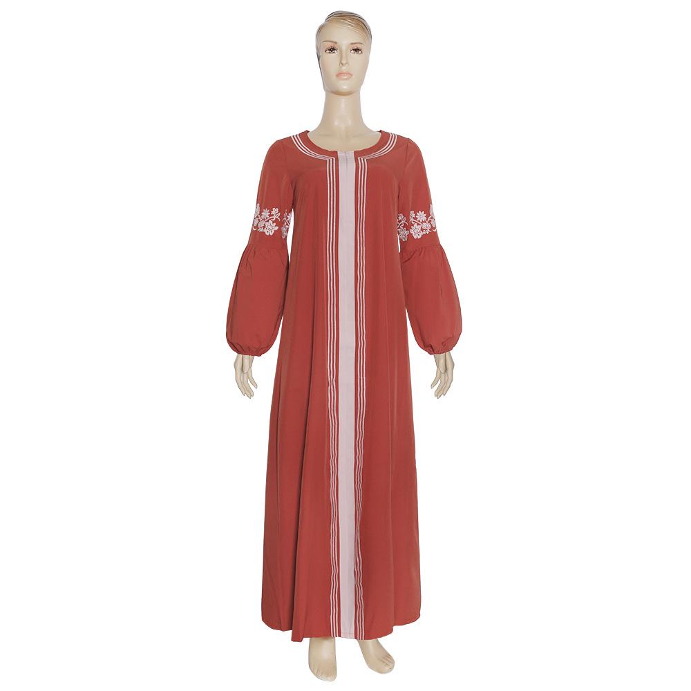 Damen Ethnisches Patchwork-Kleid mit Stickerei – Langärmeliges Colorblock-Gewand