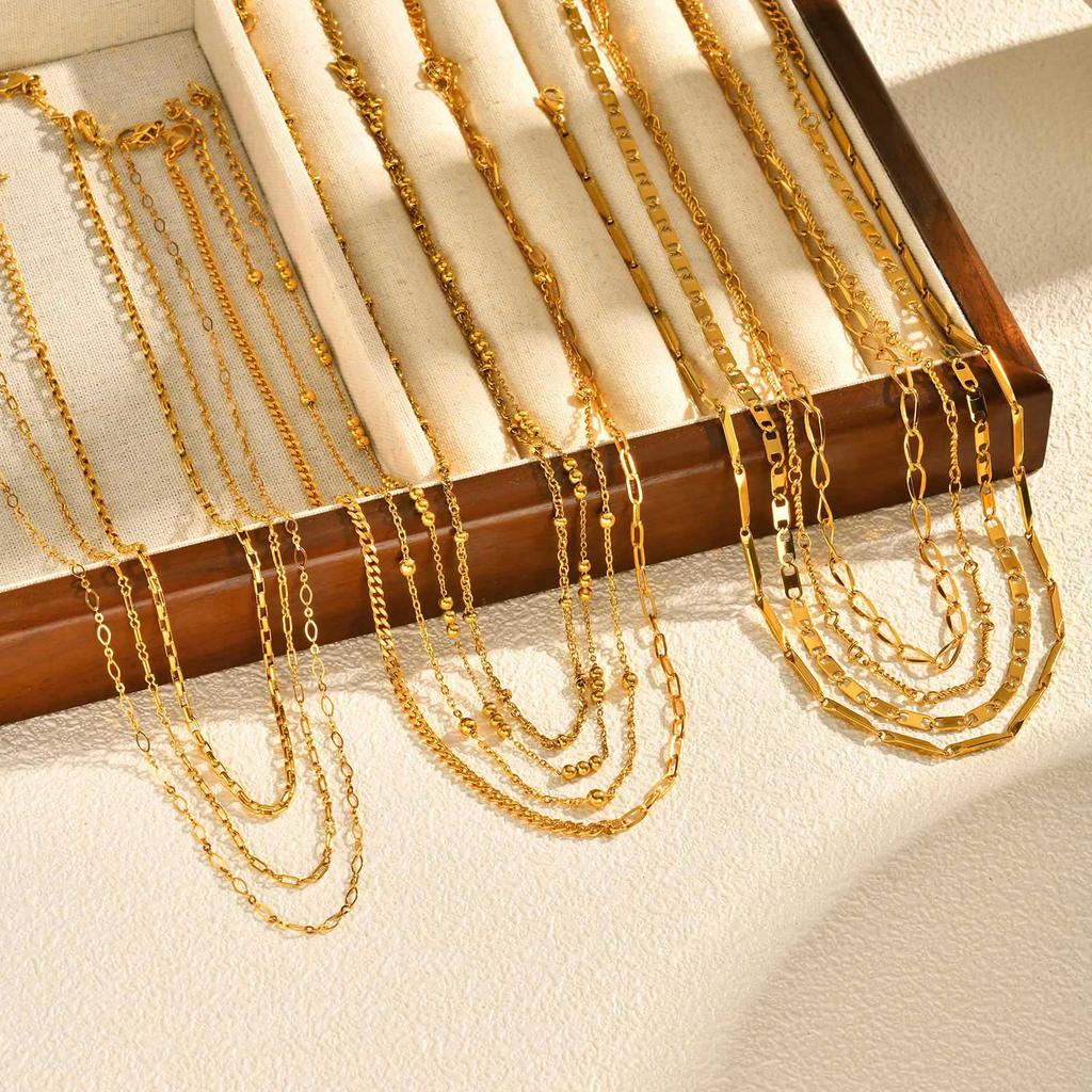 Classic Square Handmade Chain Necklace for Women,Stainless Steel Round Snake Chain Choker Necklace,Water Wave Bead Chain Jewelry