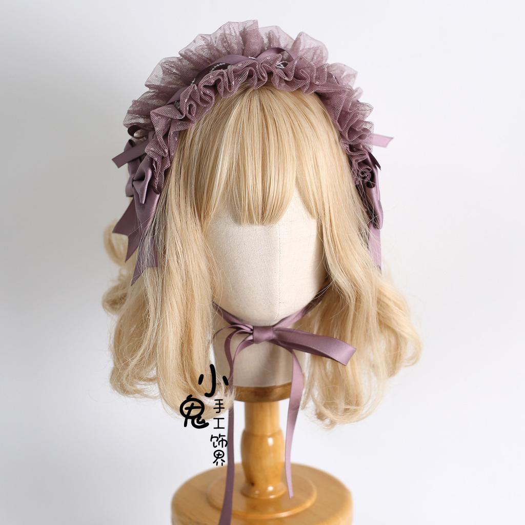 Original Multi-color Lamp Shadow Lolita Headband Small Ribbon Lace Bow Silk Satin Ballet Headband Hair Accessories for Women