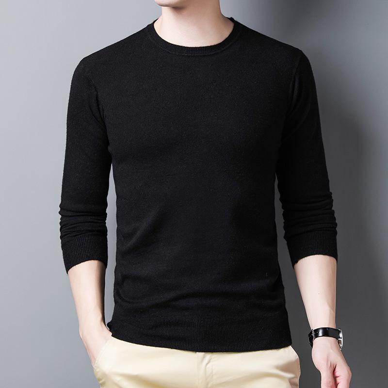 

Осенний новый длинный рукав круглый вырез вязаный свитер облегающий тонкий однотонный повседневный молодой мужской вязаный свитер низ тренд XXXXL