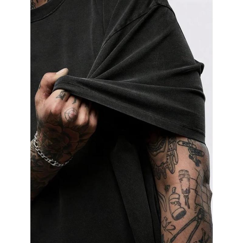 Men's Washed Distressed Cotton Short-sleeved T-shirt Retro Loose Fit | High Street Cool Trendy Men | Comfortable and Skin-friendly | Breathable