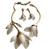 European-American Style Gold-Plated Magnolia Flower Jewelry Set: Elegant Necklace & Earrings for Women