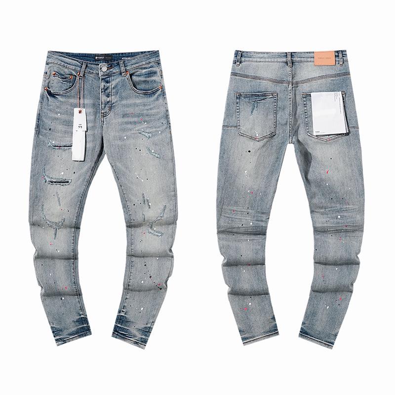 European and American Purple Slim Men's Trendy Light Luxury Elastic Jeans
