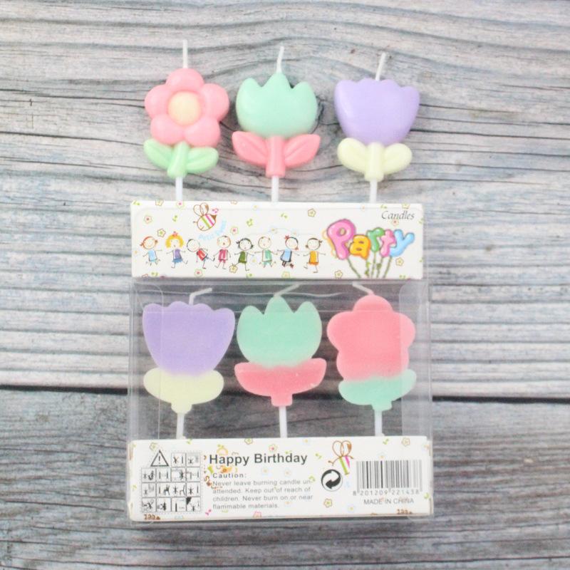 Ins Wind Flowers Birthday Candles Spring Retro Color Cartoon Tulip Children Party Baking Candles