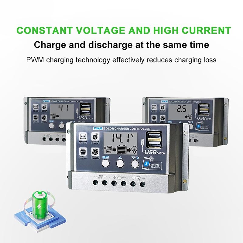 12V/24V 10A/20A/30A/40A/50A High Definition LCD Digital Display Bluetooth Solar Charge Controller Repair PWM Solar Controller