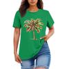 Ladies' Loose Comfortable Casual And Fashionable Hawaiian Plant Print Round Neck Short Sleeved Shirt