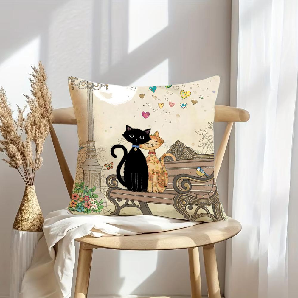 Bench Kitties Cushion Cover Soft Plush Throw Pillow Cover DoubleSided Decorative Cushion Case Sofa Bedroom Home Decor