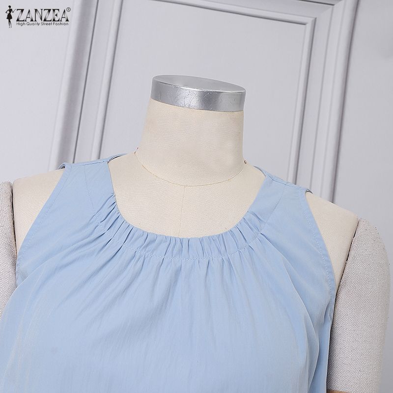 ZANZEA Womens Casual Round Neck Summer Loose Sleeveless Dress