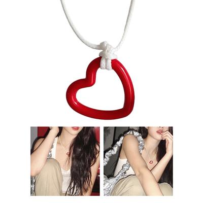 Sweet Hollow Heart Pendant Necklace Party Jewelry Fashion Statement Choker Simple Colorful Cord Collar Necklace