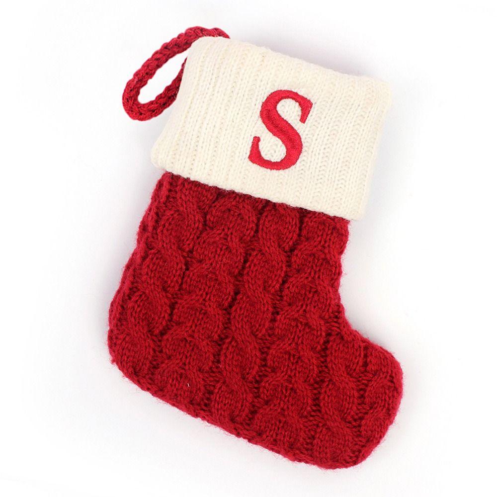 With Red Letter Knitting Stockings Yarn Hanging Ornament Christmas Socks  Xmas