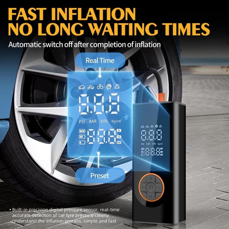 Tire Inflator Portable Air Compressor, 6000mAh Portable Air Pumps, Accurate Pressure LCD Display,Car Bike