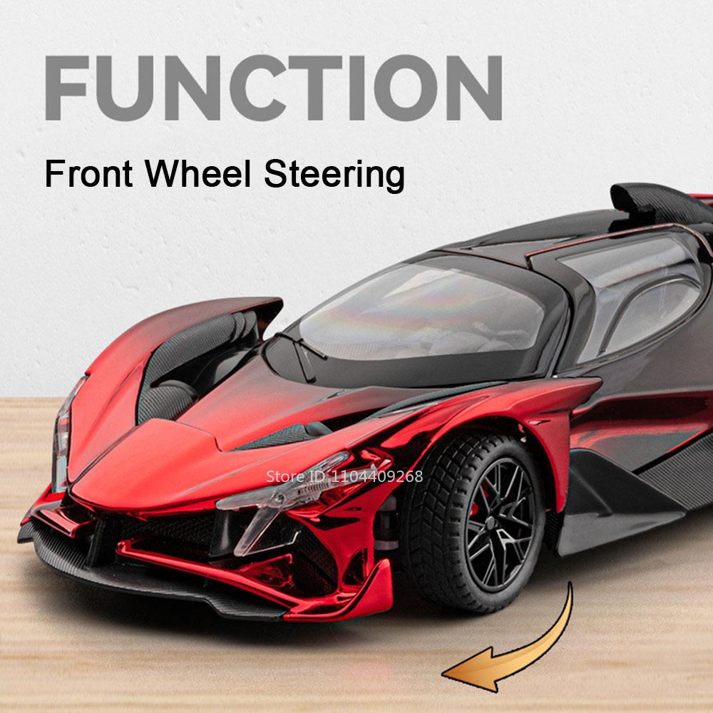 1:24 Scale Plating Apollo Project EVO Sports Car Model Toy Pull Back Sound Light Wheel Steering Supercar Models Desktop Ornament