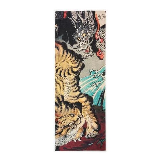 Tenugui Towel - Beasts and Birds Illustrated, Dragon and Tiger, Ukiyo-e by Kuniyoshi Utagawa, 100% Cotton, Premium Japanese Tenugui Fabric (Tokuoka),