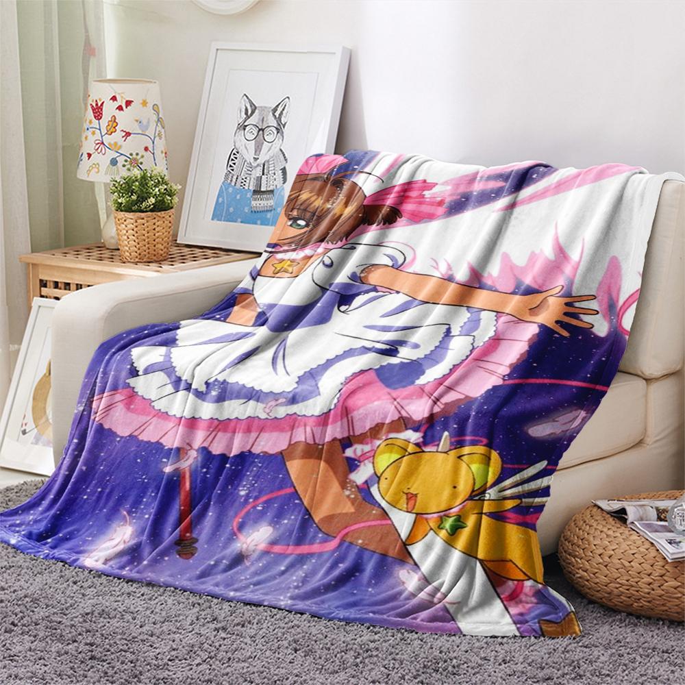 1Pc Anime Sakura Print Flannel Blanket, High Quality Comfortable for All Seasons, Home Decor, Warmth and Comfort, Perfect for Christmas Gifts