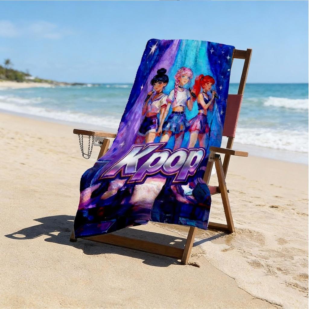 Asciugamano da Spiaggia Multiuso con Stampa di Gruppo K-Pop Cartone Animato Asciugatura Rapida per Piscina Spiaggia Campeggio Crociera Essenziale per Viaggi Estivi Regalo