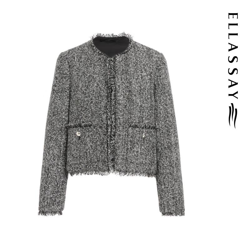 ELLASSAY Women's Tweed Boxy Short Goose Down Jacket