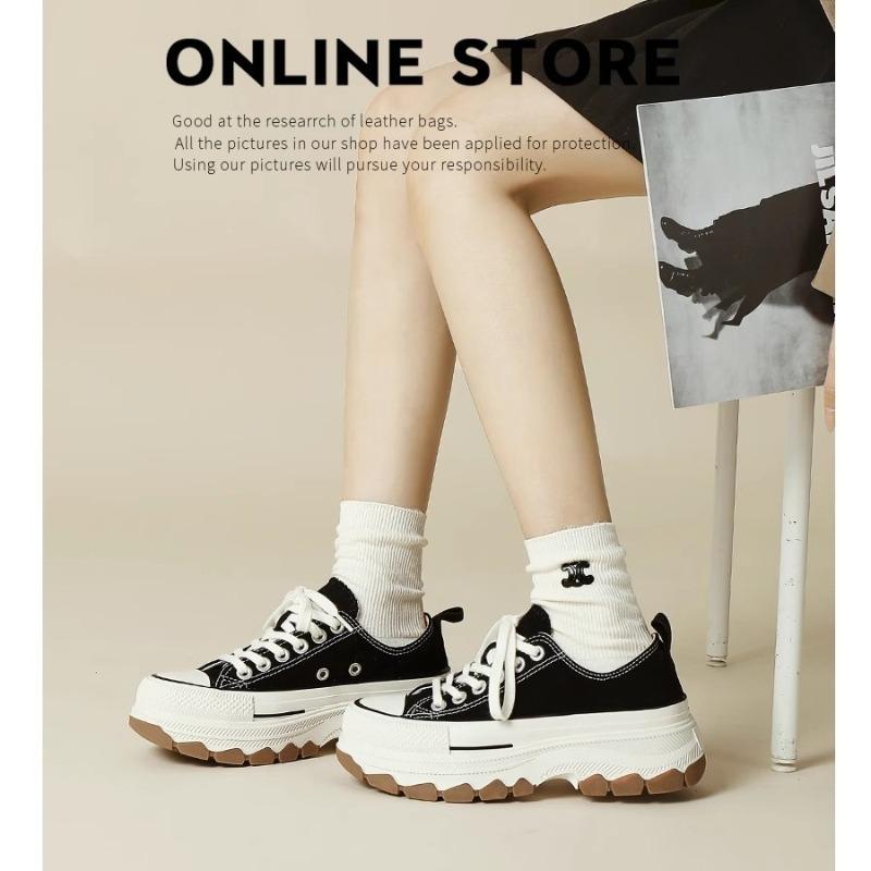 Tide canvas shoes thick sole wavy bottom low top heightening big head versatile casual sports shoes little white shoes women