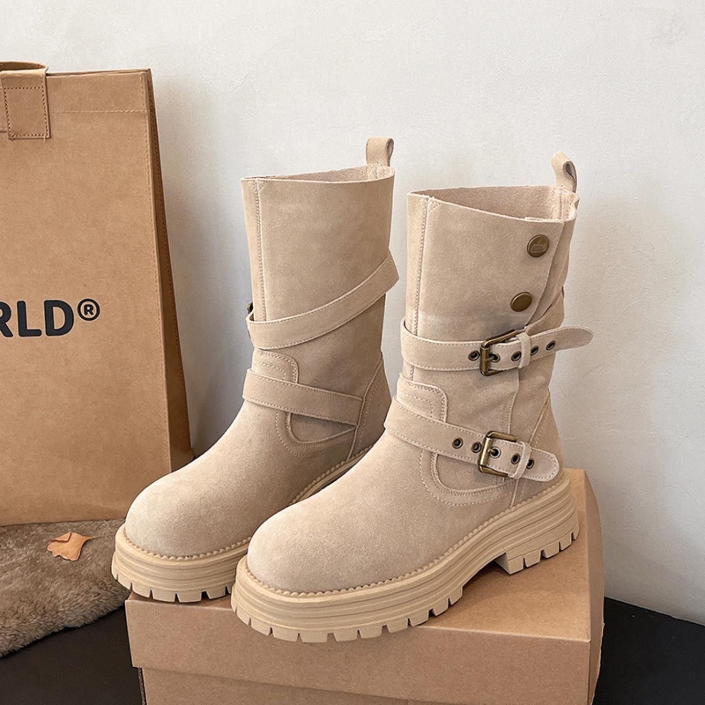 

British Martin boots women s 2025 autumn and winter new thick-soled medium tube thin boots women s retro versatile locomotive boots children 40