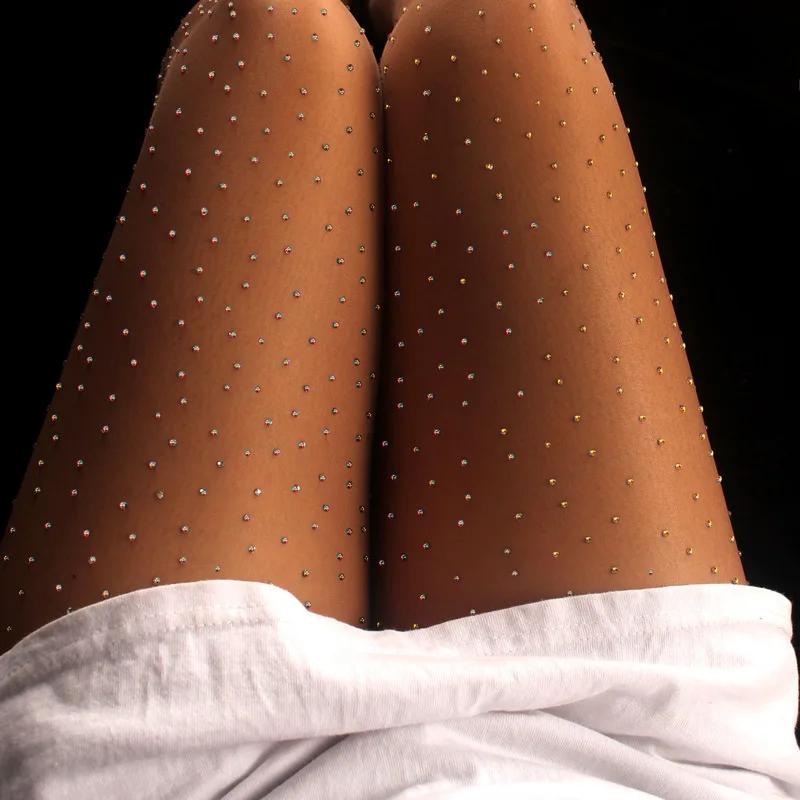 Kave 1 Paar Strumpfhosen mit Strassbohrung für Damen Sexy Hohe Elastizität Ausgeschnitten Transparent Oberschenkelhoch Kniestrümpfe Medium(70kg) brown