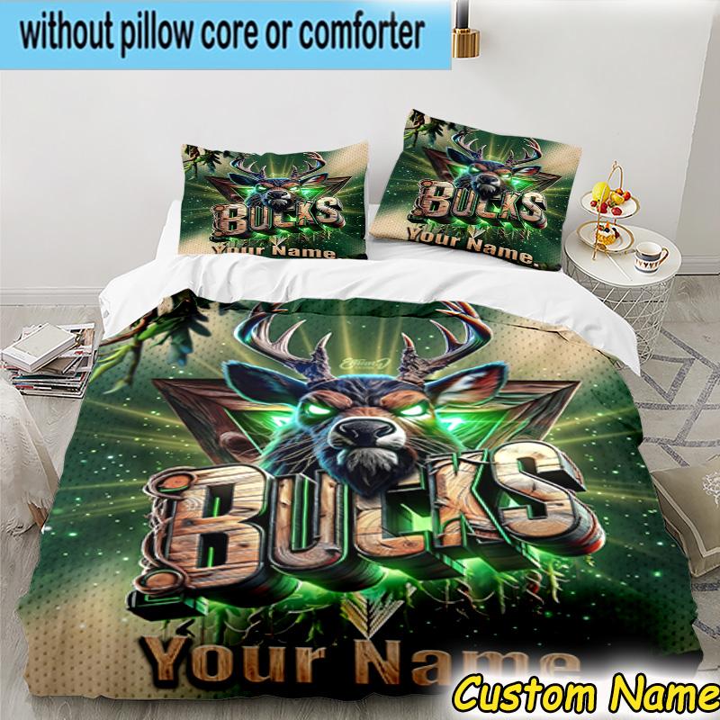 3pcs Custom Name Bucks Team Logo Bedding Set Includes 1 Duvet Cover & 2 Pillowcases for All Seasons Dormitory Home Decor Christmas Gifts