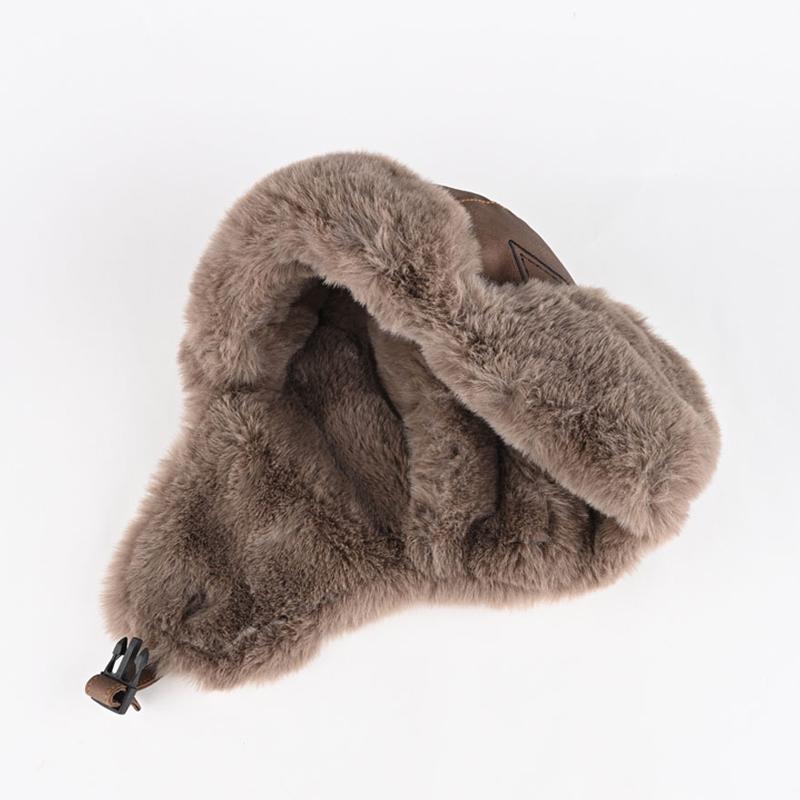 Men Winter Bomber Hat Outdoor Motorcycle Windproof Warm Faux Fur Pilot Earflap Hat Leather Thermal Ushanka
