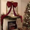 1.8M Super Large Christmas Bow Pendant Flannel Christmas Tree Topper Bow Decoration Wine Red Long Streamers Ribbon Bow Pendant