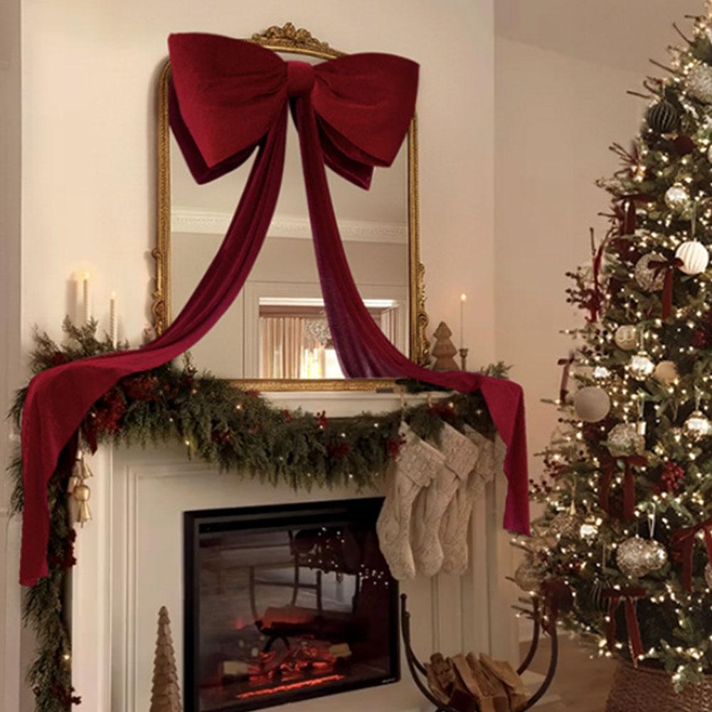 1.8M Super Large Christmas Bow Pendant Flannel Christmas Tree Topper Bow Decoration Wine Red Long Streamers Ribbon Bow Pendant
