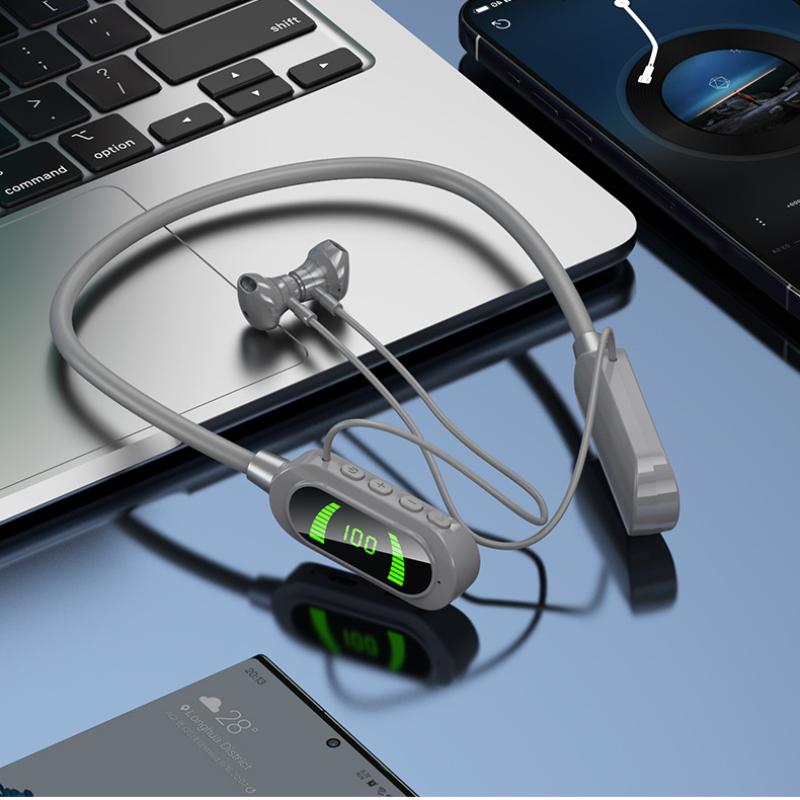 Casque Bluetooth sans fil pour le cou, affichage numérique, longue durée de veille, suspendu au cou, fonction de retour d'oreille, K Song Live