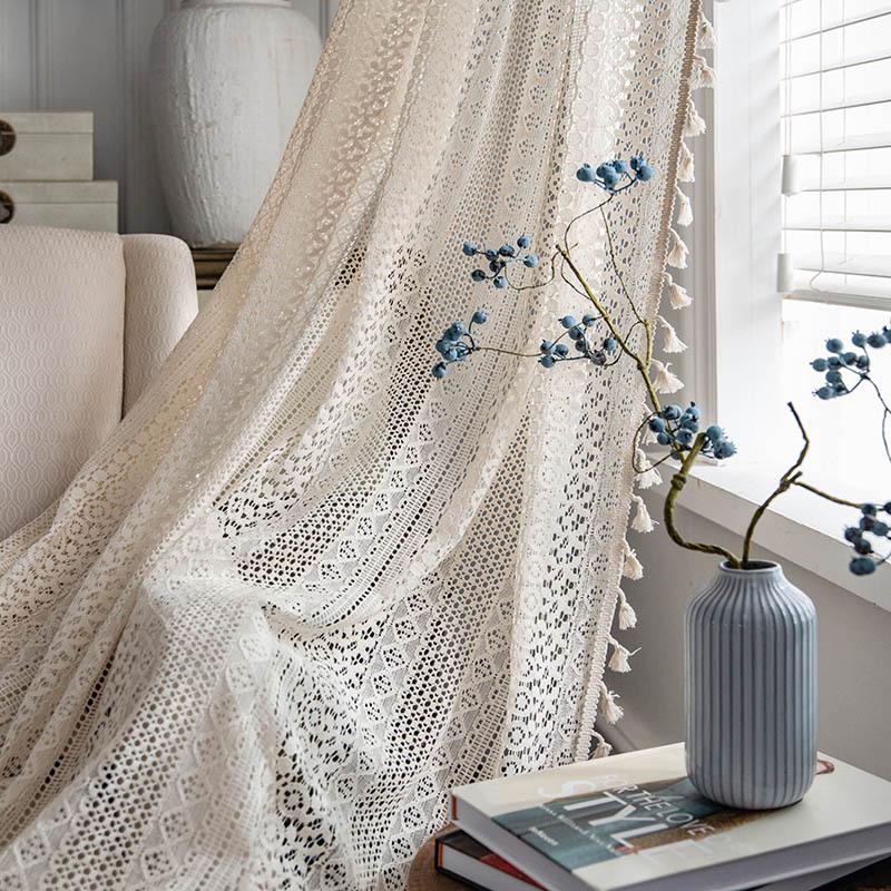 Fabric Daddy Blackout Crochet Curtains - Soundproof, Magic Tape for Bedroom, Kitchen & Living Room Bay Windows