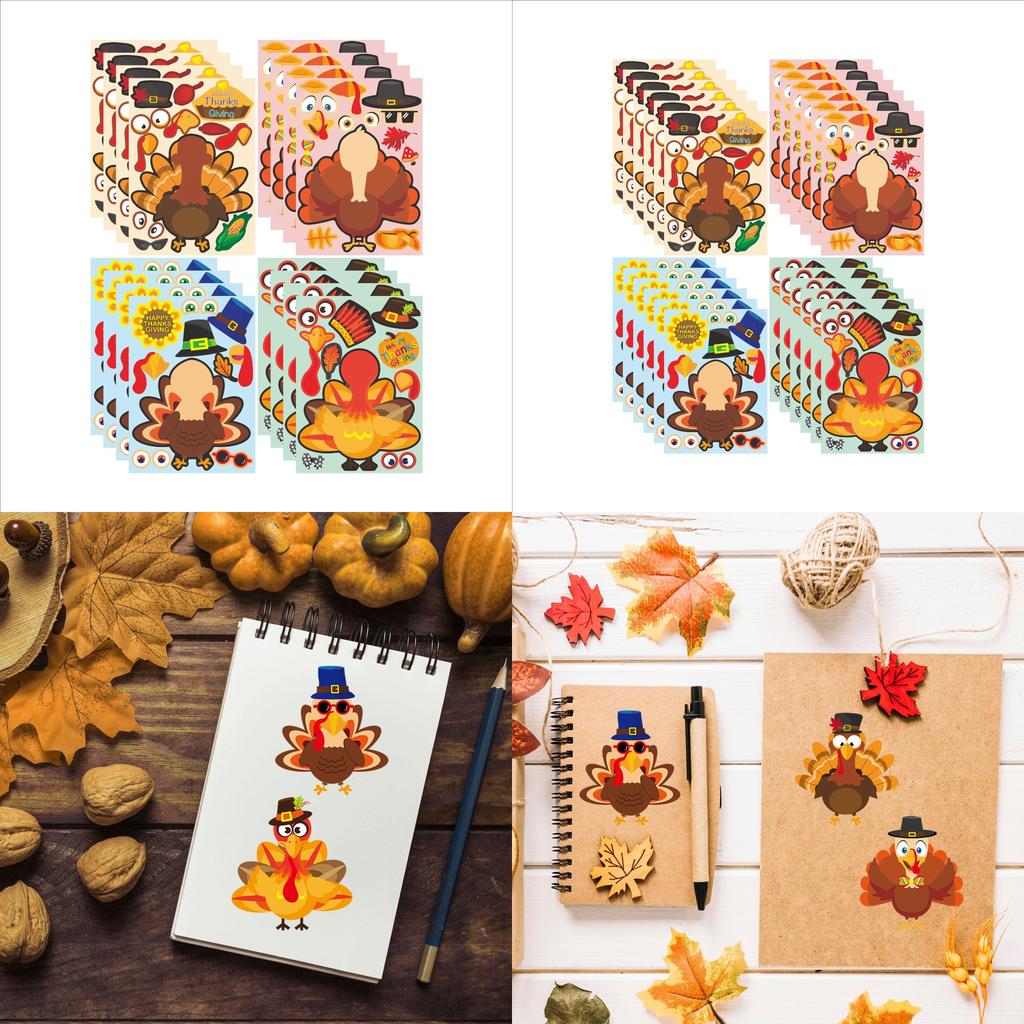 Xh100 Delightful Childrens Thanksgiving Turkey Stickers Family Puzzle Diy Craft Pack