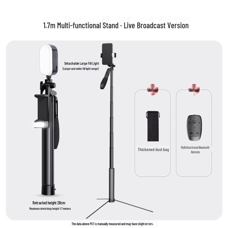 Multi-functional Metal Anti-Shake Bluetooth Selfie Stick and Tripod for Mobile Photography and Live Streaming