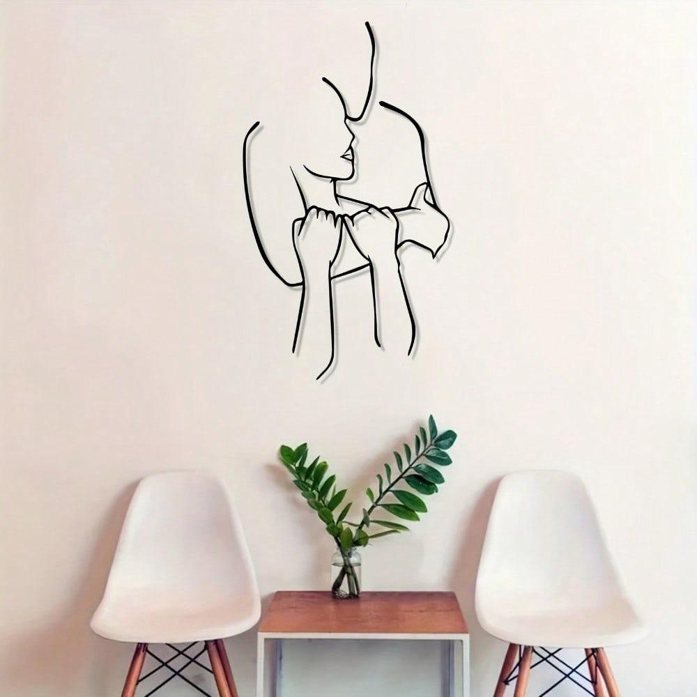 Vintage Couple Metal Wall Art Iron Wire Sculpture Powder Coated Home Decor Gift