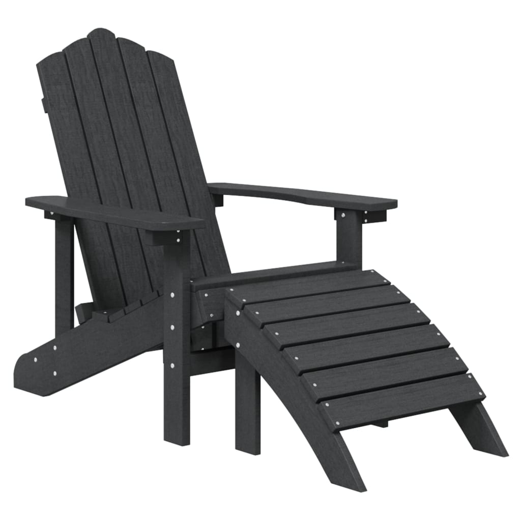 Vidaxl Adirondack Chair With Footrest And Table, HDPE, Anthracite