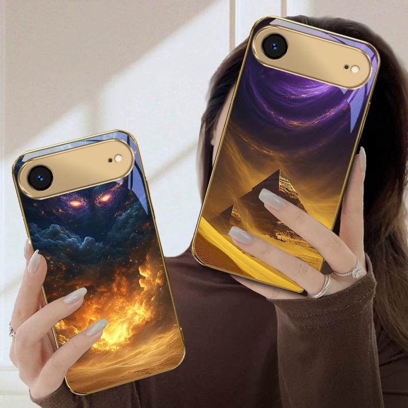 Пылающий туманный вихрь Для iPhone Air 16E 15 PRO 14 13 Plus 12 mini 11 17 Pro Max XR 16 17ProMax 17Pro Золотой стеклянный чехол для телефона