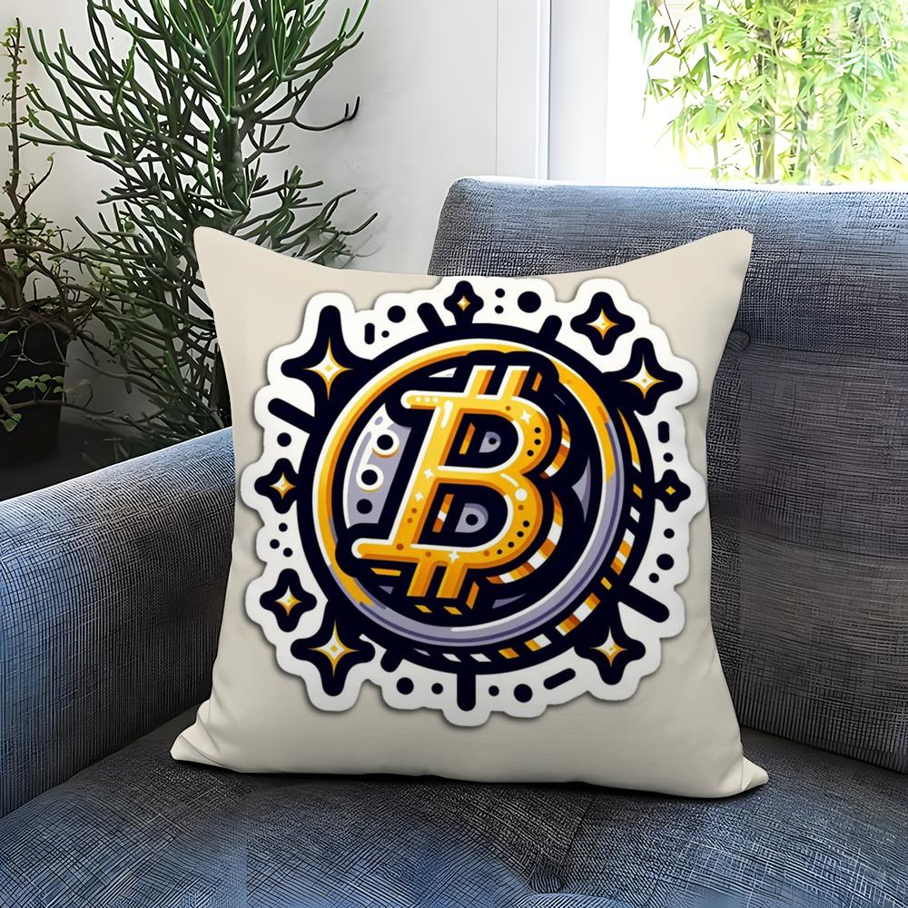 B-Bitcoin Cryptocurrency Btc Cushion Cover Comfortable Reversible Pillow Cover Ideal for Car Sofa Bedroom & Beyond