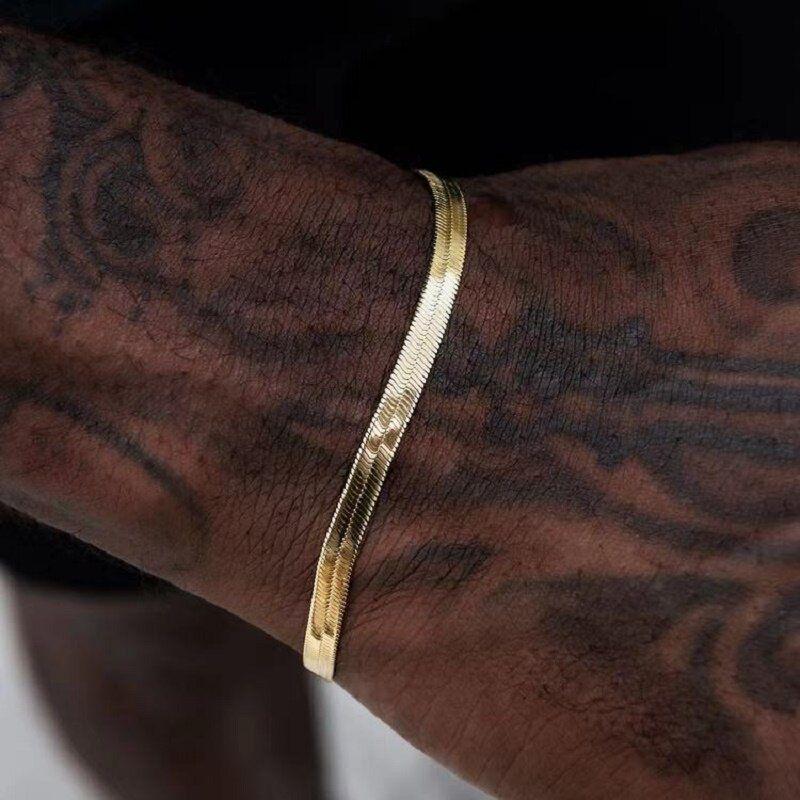 Silver Gold Color Stainless Steel Flat Chain Bracelet Simple Bracelet For Men Retro Jewelry Trendy Accessories Women Bracelet