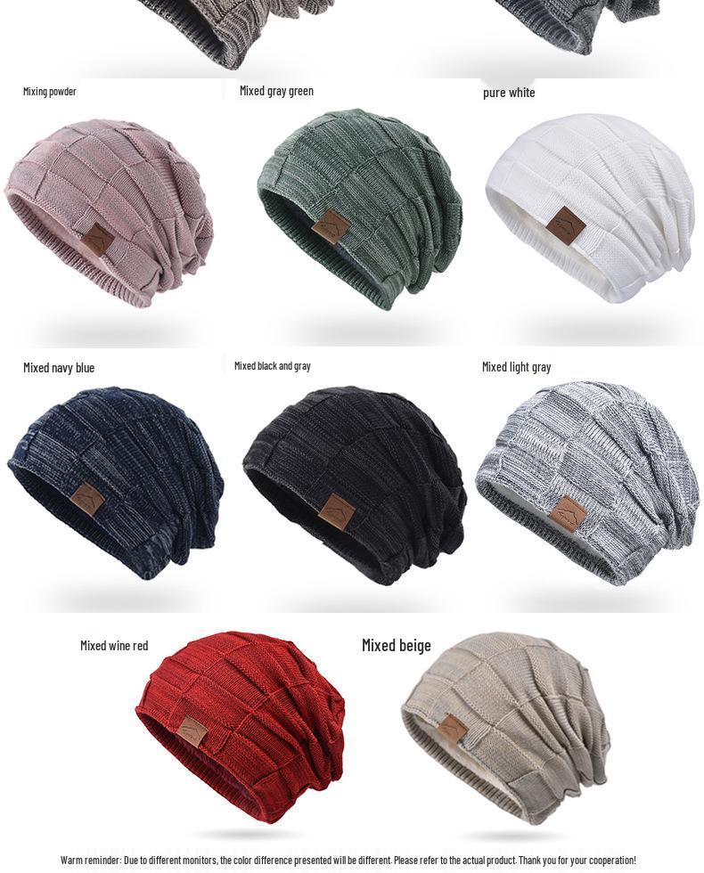 9875 Autumn/Winter Fleece-Lined Multi-Color Wool Knit Pullover Hat - Cozy Fashion for Women