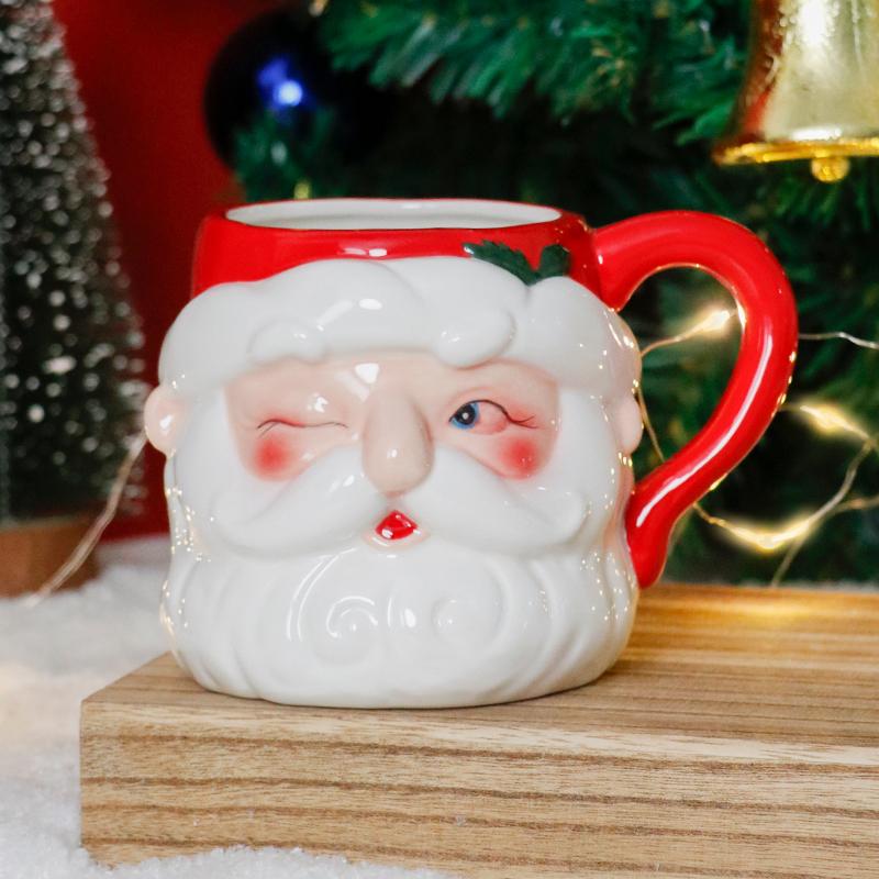 3D Santa Hand Painted Ceramic Mug with Handgrip Coffee Milk Tea Cup Christmas Holiday Cartoon Kitchenware Christmas Gift