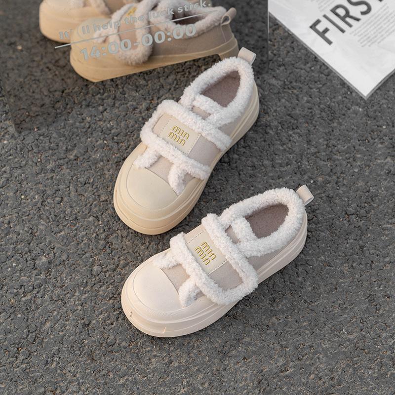 Grape mother, the same versatile fluffy shoes, heightened thick-soled warm women's casual shoes, cowhide velvet Velcro women's cotton shoes