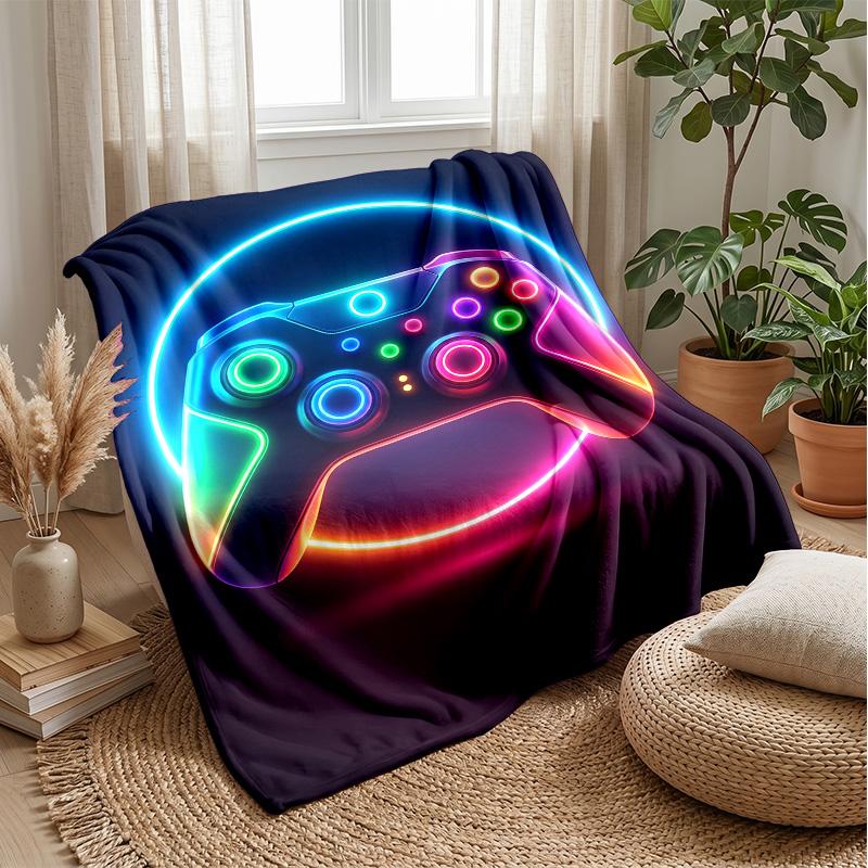 Neon Game Controller Theme blanket Lightweight Warm Flannel Blanket Decorative Throw Blanket for Home Decoration