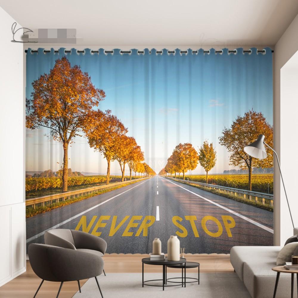 2 Panel Custom Forest Curtain Visual Extension Highway Curtain 3D Space Forest Tree Green Scenic Living Room Windows Curtain