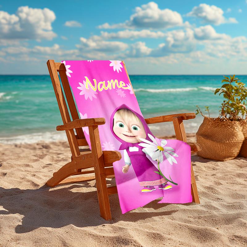 Personalized customized proof beach towel with Masha and the Bear pattern - soft, absorbent,quick-drying,perfect swimming,camping&bathing