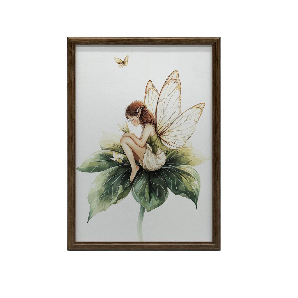 Poster Magic Fairy On Green Leaf Poster Magic Fairy On Green Leaf, 70X100 Cm, Frameless, Premium Canvas On Stretcher
